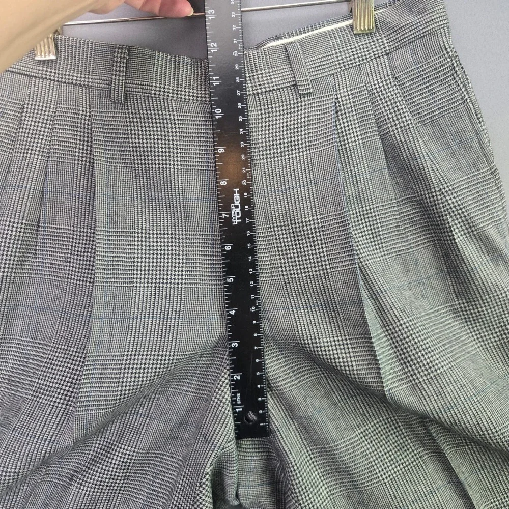 Vintage Pleated Trousers Glen Plaid Check Pants 29x26 Grey Blue Dress Slacks